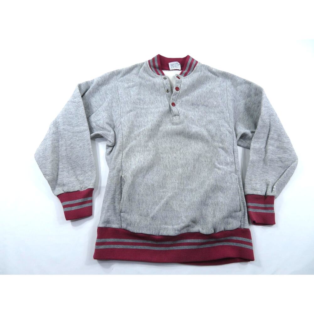 Flore Brand Sweatshirt Gray Maroon Henley Collar Sz M-L? 90s